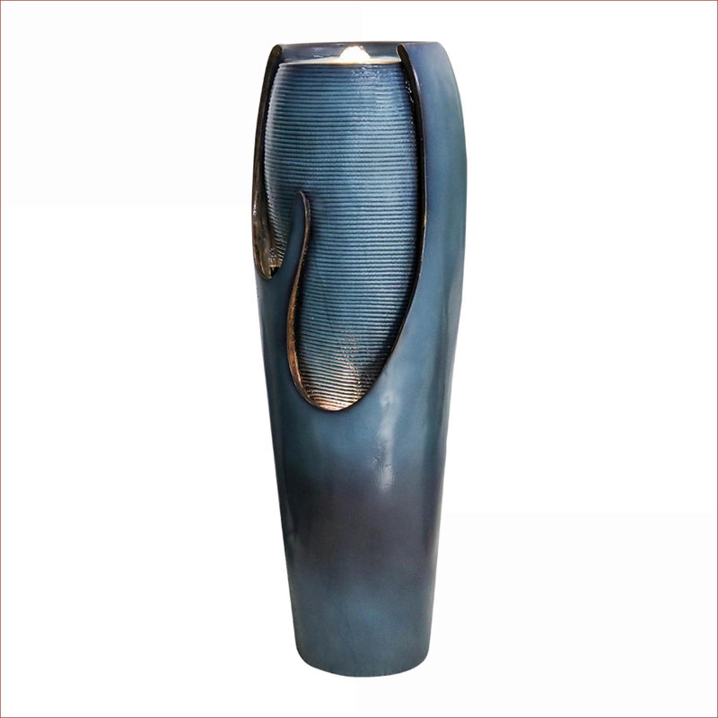 Fountains | Modern 38.7" 4-Tier Cascading Fountain with LED Lights, for Patio Garden Indoor Outdoor | Resin | Blue