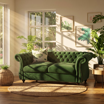 Christopher Knight Home 61.75" W x 33.75" D x 27.75" H Button Tufted Velvet Chesterfield Loveseat