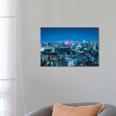 Tokyo Skyline And Tokyo Tower At Night by Jan Becke - Wrapped Canvas Print