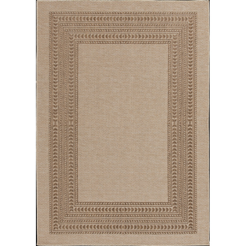 Union Rustic Makeitha Sutton Tan/Brown Border Indoor/Outdoor Polypropylene Area Rug, Rectangle 3'3" x 5'3"