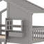 Lits superposés en bois massif avec porte de fenêtre, toit, boîte de fenêtre et échelle-1161346482