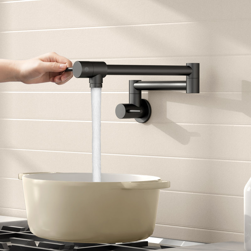 KES Kitchen Pot Filler Faucet Wall Mount 2-Handle Matte Black