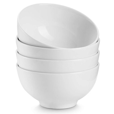  4.5" Straight Rim Cereal Bowl Set - Set of 4 White Ceramic Dessert Bowls