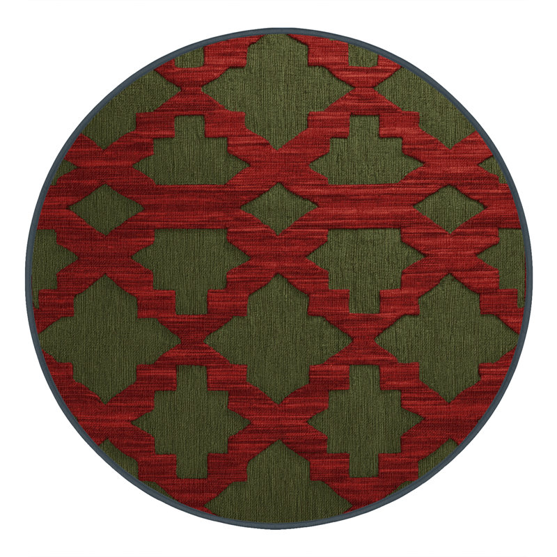 Tapis brun treillis lavable à la machine, Rond 8 pi