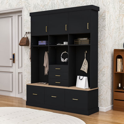 Elegant Hall Tree with Spacious Cabinets, Storage Compartment, Bench, Drawers and Hooks