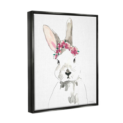 «Bunny Pink Flower Doodle» par Kamdon Kreations - peinture à cadre flottant sur toile