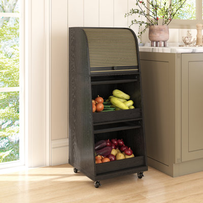 Movable Onion And Potato Storage Bins, Potato Bins With Wheels And Door, Fruit And Vegetable Basket Storage, Food Kitchen Pantry Cabinet by Ophelia & Co.