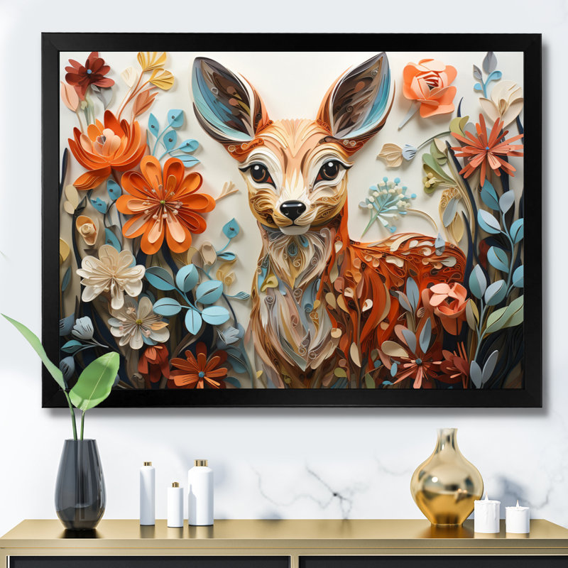 " Coral Blue Line Art Whimsical Animals ", H 34 po x l 44 po x P 1,5 po, Cadre simple noir