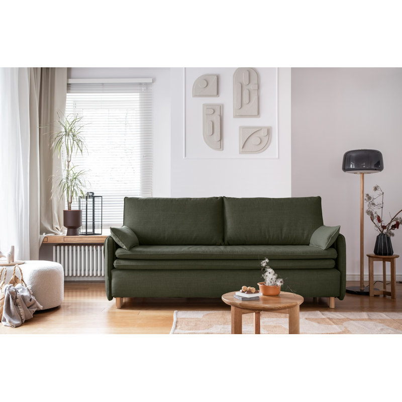 207Cm Scroll Arm Sofa Bed, Olive