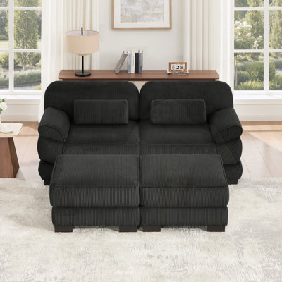 2-Seater Sofa with 2 Ottomans, Comfy Thick Seat Cushions for Living Room Bedroom Apartment