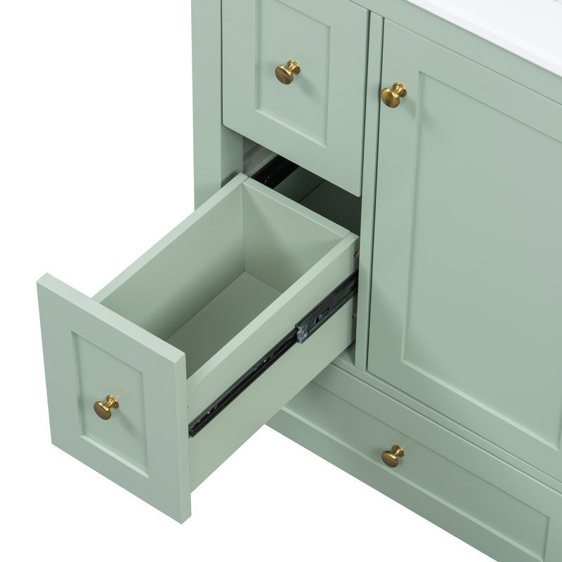 Meuble-lavabo 24 po avec lavabo en céramique, 3 tiroirs et tablette réglable, Vert clair