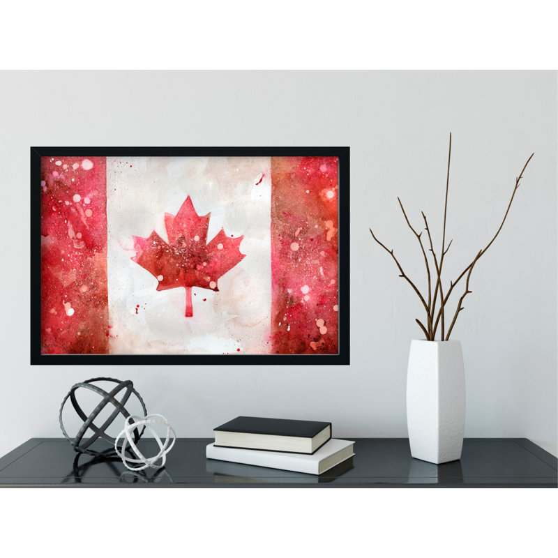 «Canada Flag» par Sean Parnell, reproduction de peinture à l'aquarelle, H 10,5 po x l 12,5 po x P 1 po, Cadre photo noir