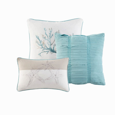 Ensemble de courtepointe imprimé brodé en satin de coton 6 pièces Aqua King/Cal King