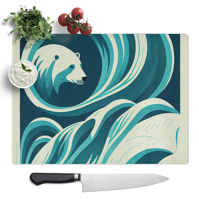 Polar Bear Art Deco Abstract  Glass Chopping Board