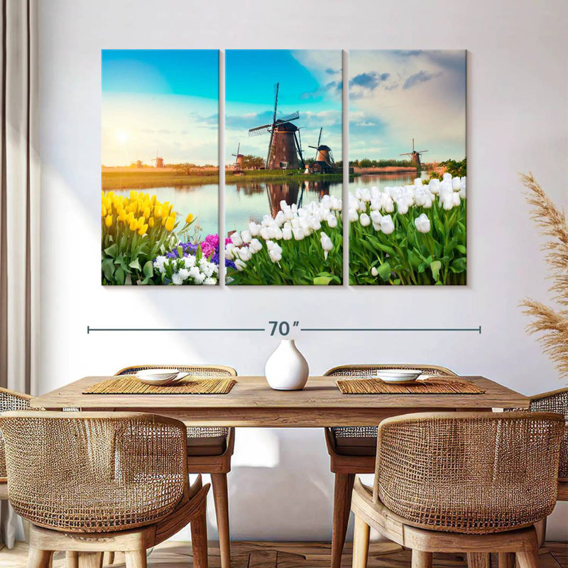 Nicci Scenic Windmills And Tulips, 42" H x 65" W