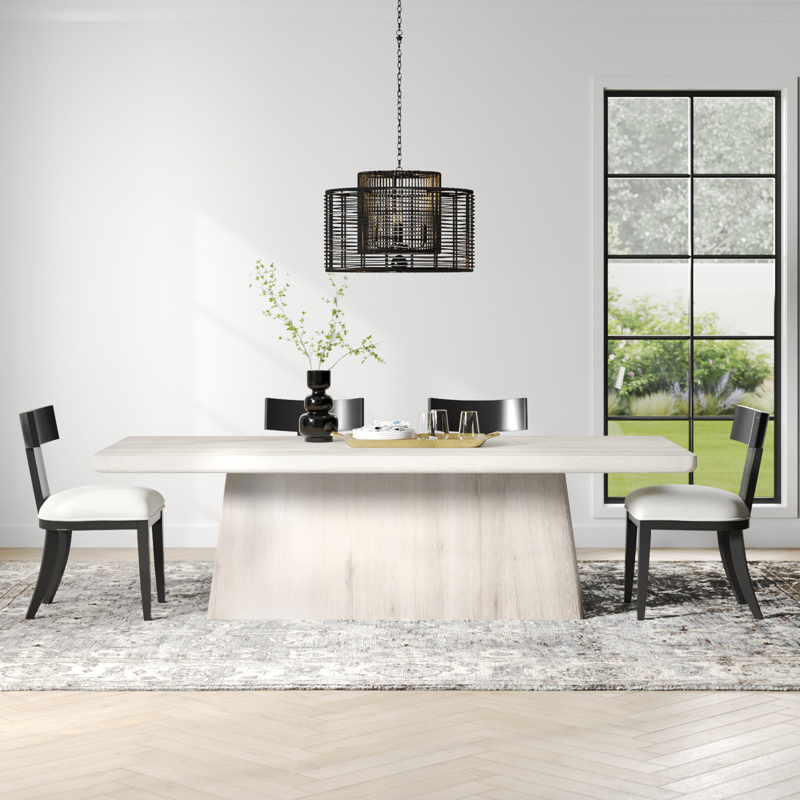 Lowell Oak Dining Table, 30" H x 95" L x 42" W, White Wash
