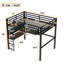 Structure de lit double pleine grandeur avec bureau, panier de rangement, lit mezzanine en métal avec horloge et port de charge, noir