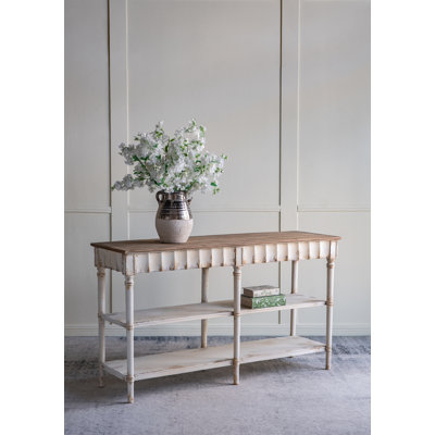 63x19.5x35.5" Three-tiered Wooden Console Table With Distressed White And Beige Finish