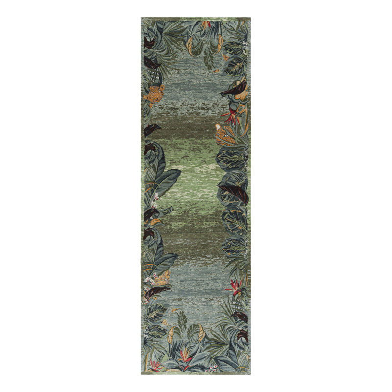 Rug & Kilim’S Modern Runner Rug With Open Field, Florals And Animal Pictorials