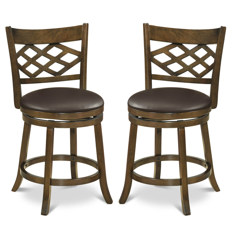 Ensemble de 2 tabourets de bar 26 po à hauteur de comptoir avec structure en bois d'hévéa, assise rembourrée, 2, 26