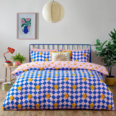 Antares Cotton Blend Plaid Duvet Cover Set with Pillowcases