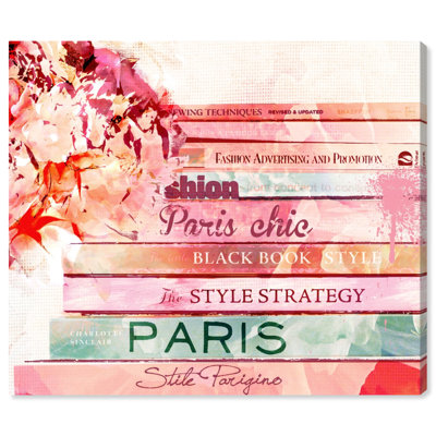«Fashion and Glam Parisian Books Spring», reproduction d'art moderne sur toile rose