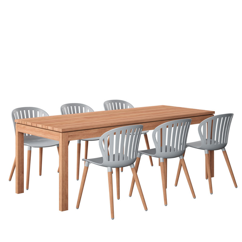 Unther 7pc Outdoor Patio FSC Wood and Resin patio dining set, Gray