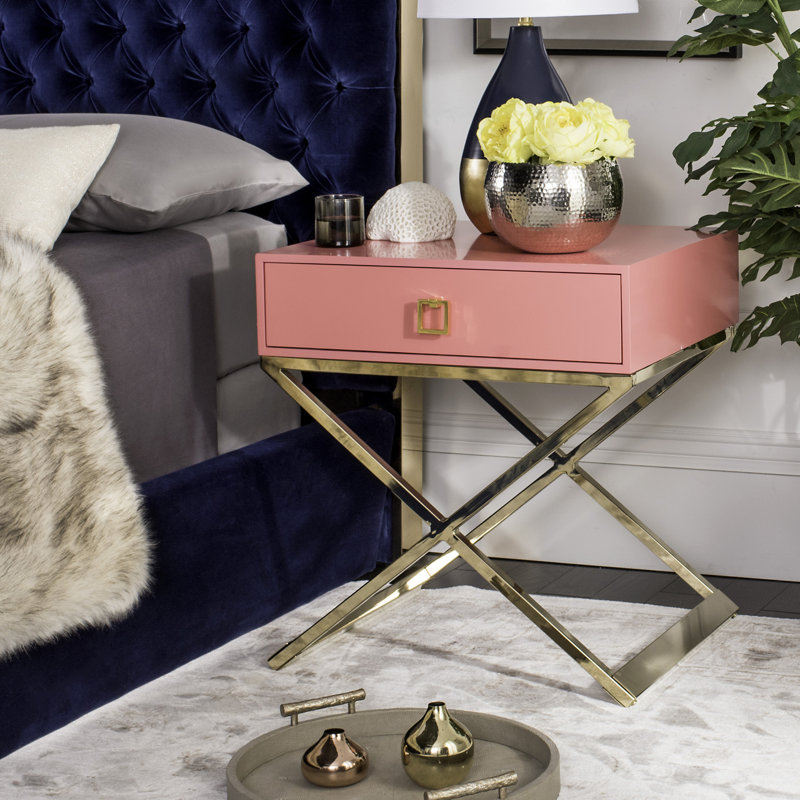 Table de bout à pieds croisés avec rangement, Rose