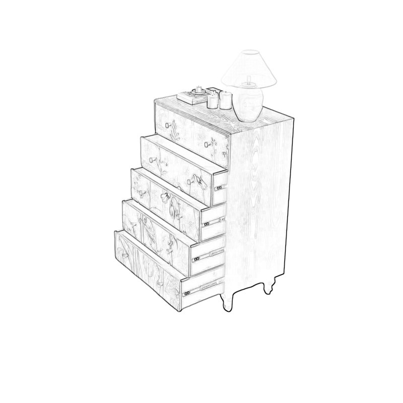 Armoire de rangement à cinq tiroirs avec pieds en bois massif, Blanc