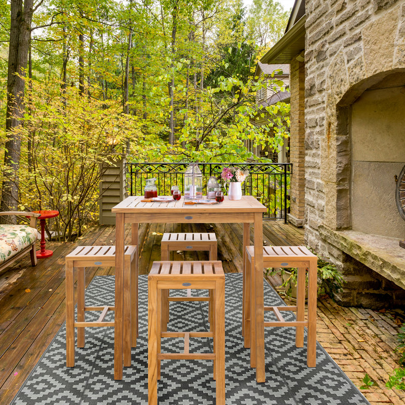 Ensemble de bar patio 5 pièces en bois de teck avec table 35 "et 4 tabourets