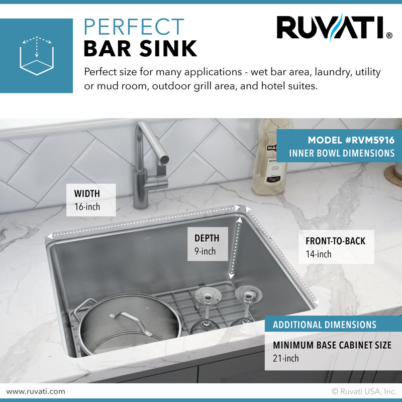 Ruvati 18" Stainless Steel Undermount Bar Prep Sink