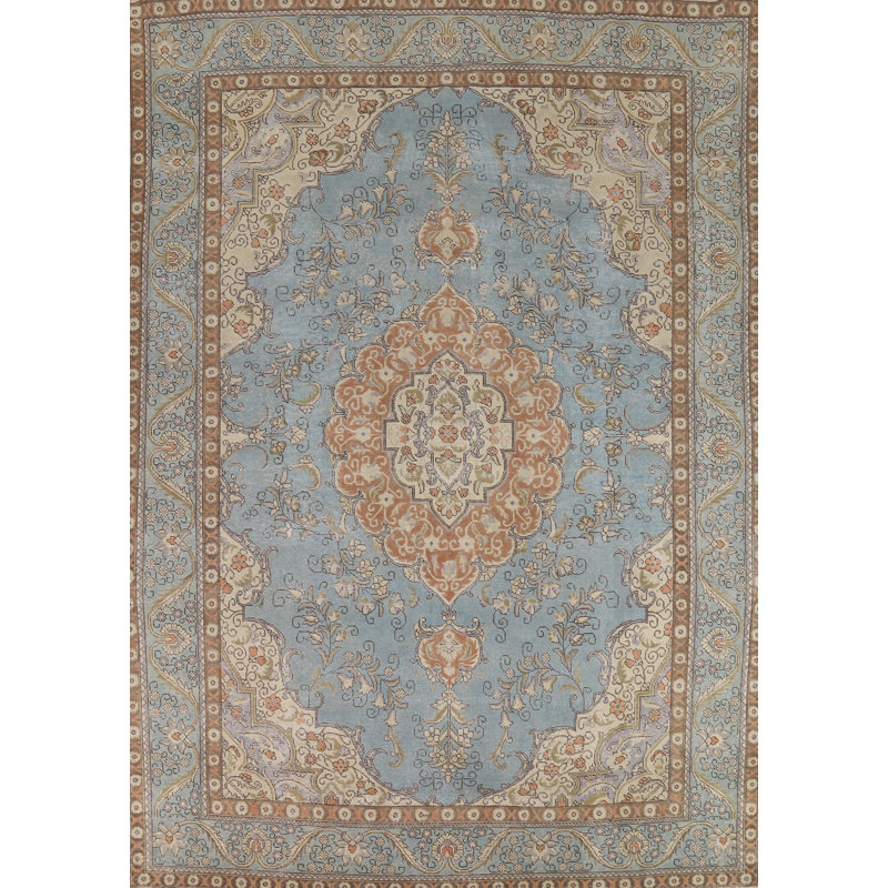 Light Blue Wool  Traditional Area Rug 10x13