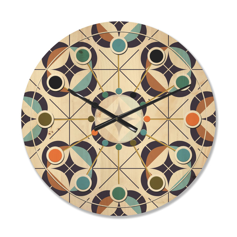 Horloge murale en bois à motif géométrique VI, Moyen