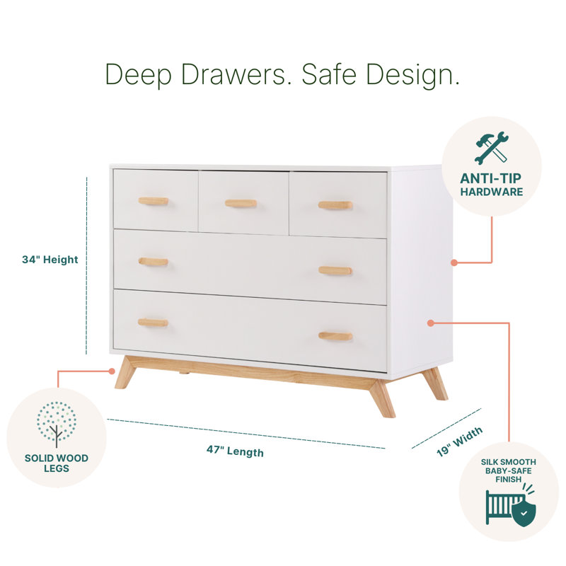dadada Soho 5-Drawer Dresser - White/Natural, White/Natural