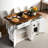 Farmhouse Kitchen Island With Power Outlets, Folding Plates, Spice Rack And Drawers, Includes Wheeled Rolling Cart For Home, Kitchen And Dining Room.-1151269704