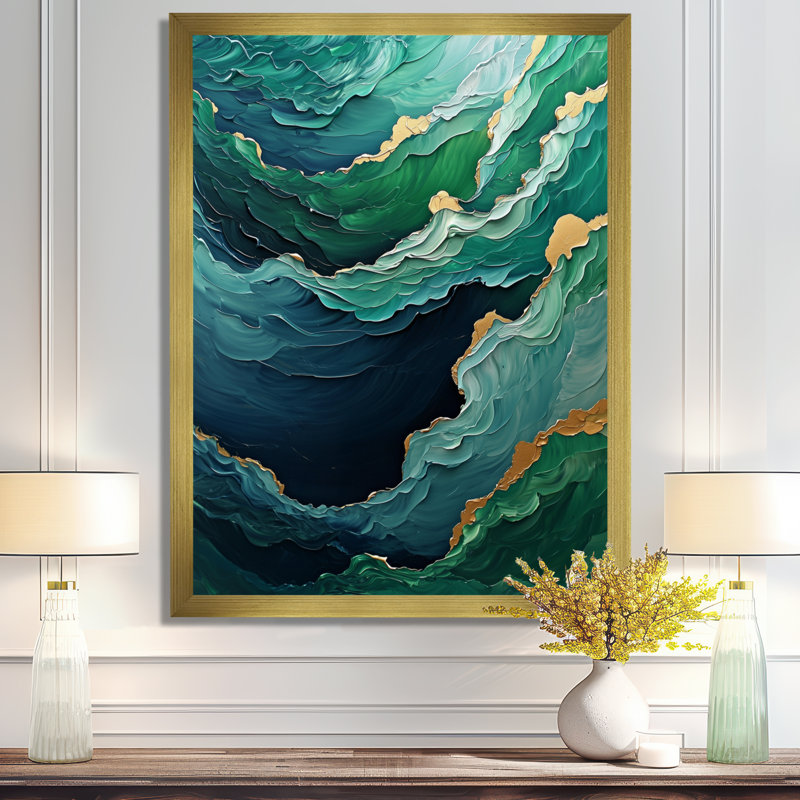 Onaleigh - art mural abstrait sur toile, H 40 po x l 30 po, Reproduction encadrée d'une seule photo, Doré