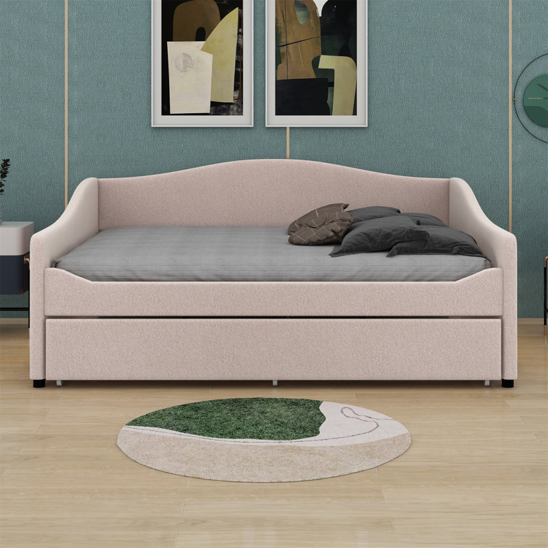 Upholstered Daybed With Light And Trundle, Beige