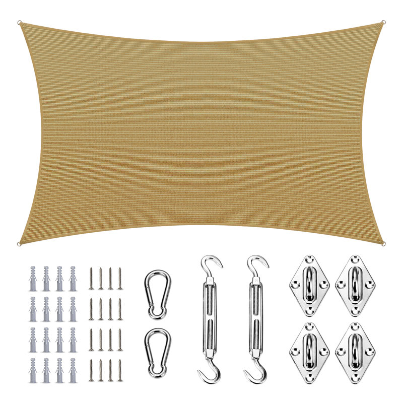 Amgo Rectangle Sun Shade Sail with Hardware Kit, Sand Beige, 8 ft. x 16 ft.