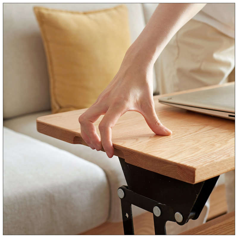Table basse surélevée Table basse 100% bois de chêne massif Plateau en bois massif de couleur naturelle avec tablette de rangement