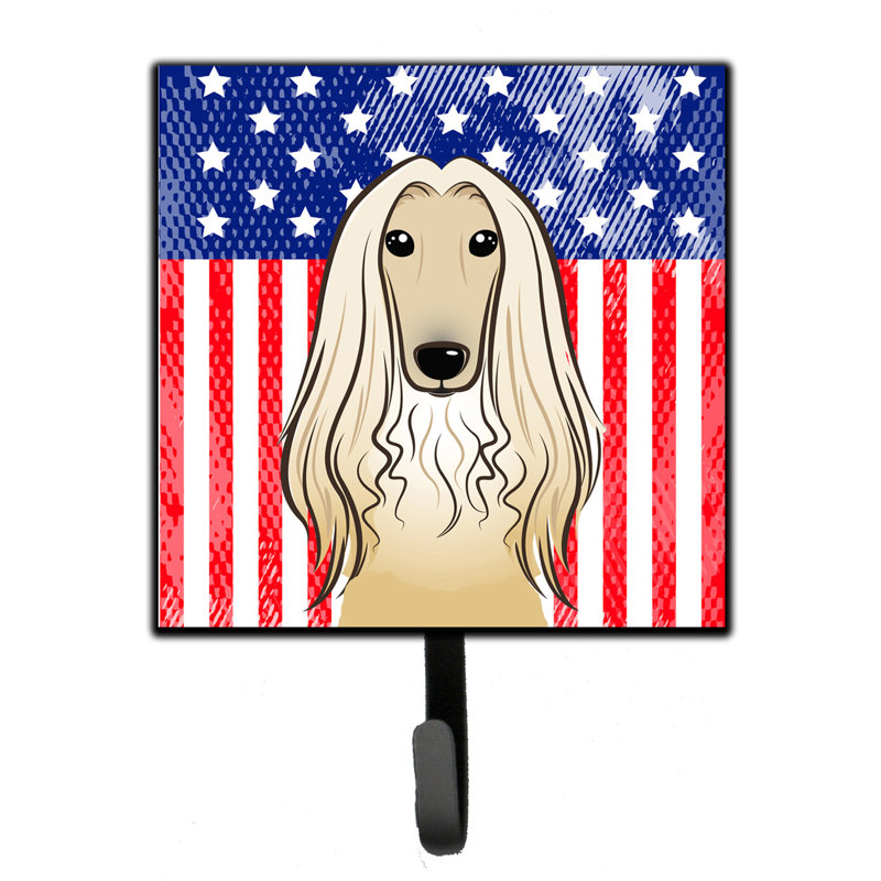 Monreal Metal Wall Organizer with Key Hooks, Blue/Red/Brown, Afghan Hound