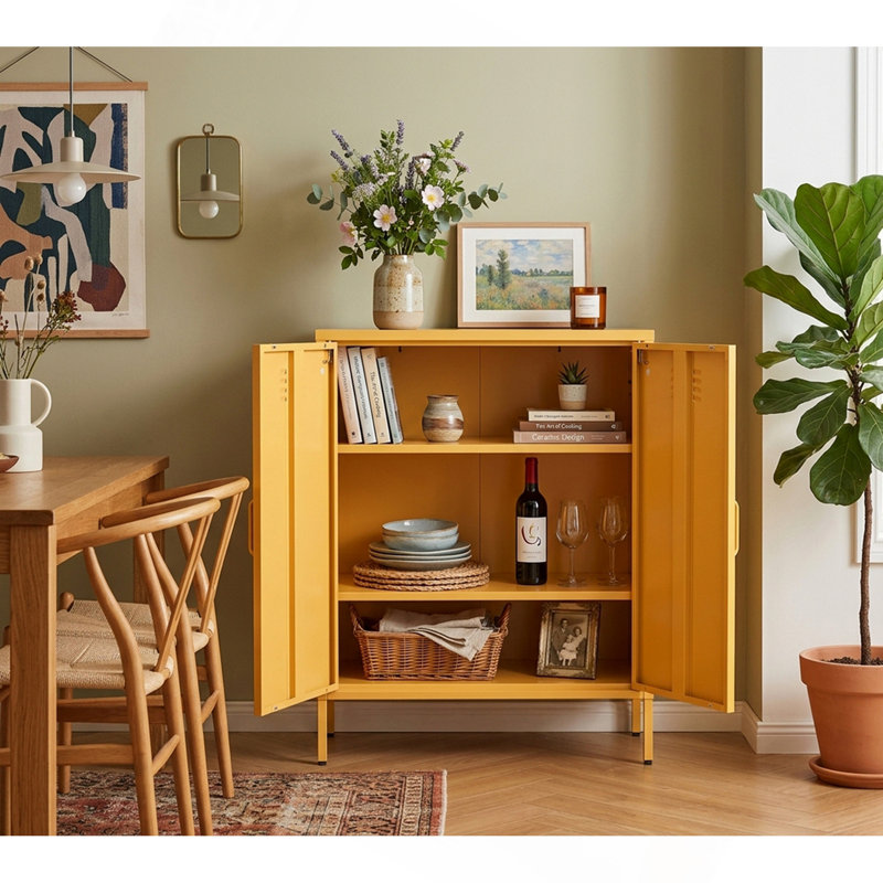 Une armoire de rangement multifonctionnelle en métal d'une hauteur de 39,96 pouces, Jaune