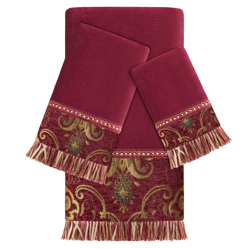 Ensemble de 3 serviettes de bain en coton velours rouge, ensemble de serviettes en jacquard décoratif absorbant