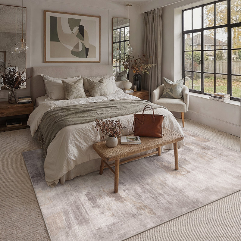 Abstract Grey/Brown Area Rug, Grey/Brown, Rectangle 5' x 7'