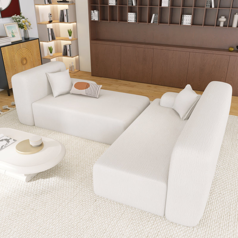 Canapé modulaire en L avec 2 coussins pour les salons et la chambre à coucher, Beige