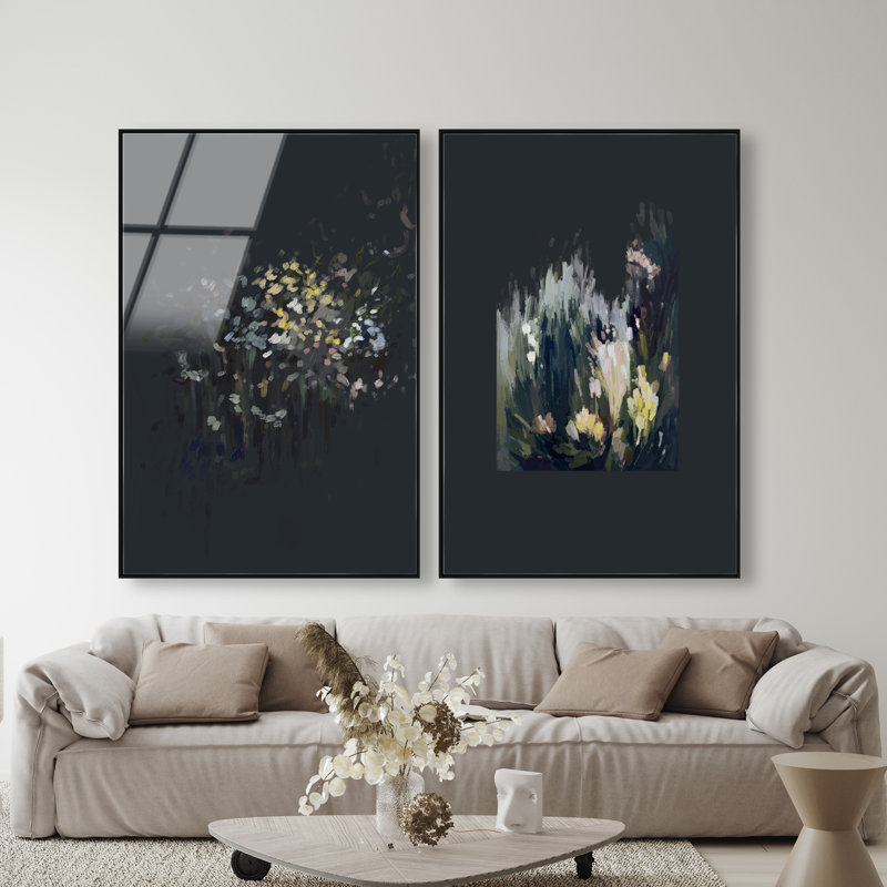 Midnight Flora Set, 16"H x 11"W, Black Floater Frame