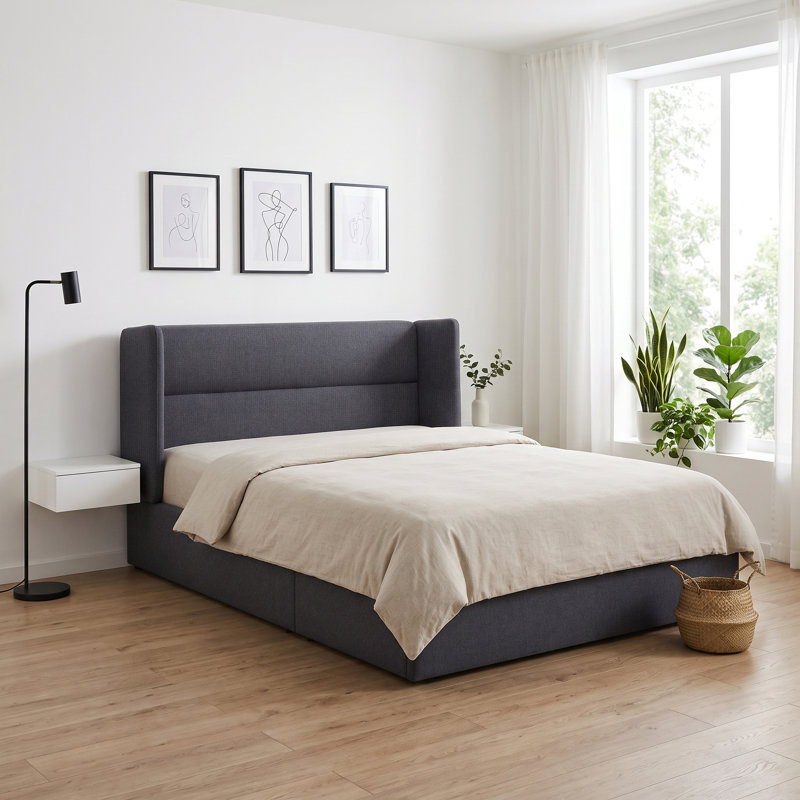 Lit plateforme tapissier avec rangement Gaillarde, Grand, Gris foncé