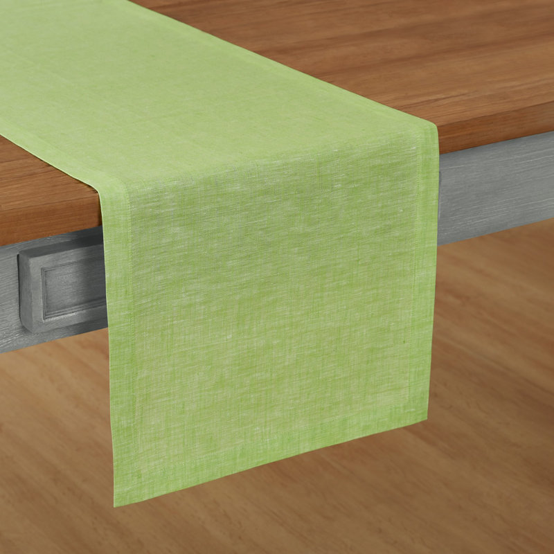 100% Pure Linen Table Runner - Athena, 72" x 14", Chambray Lime Green