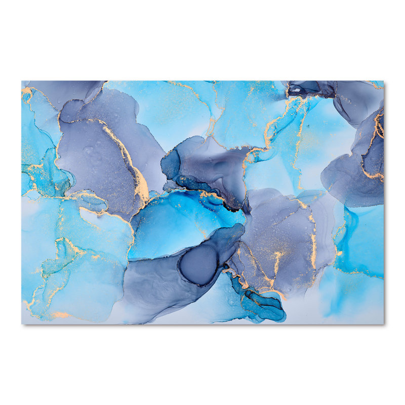 Turquoise et mauve luxueux, art fluide abstrait VII, reproduction sur toile, H 40 po x l 60 po x P 1,5 po, Toile tendue