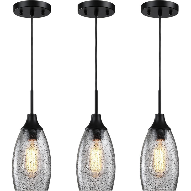 Ensemble de 3 mini-luminaires suspendus en verre grainé noir