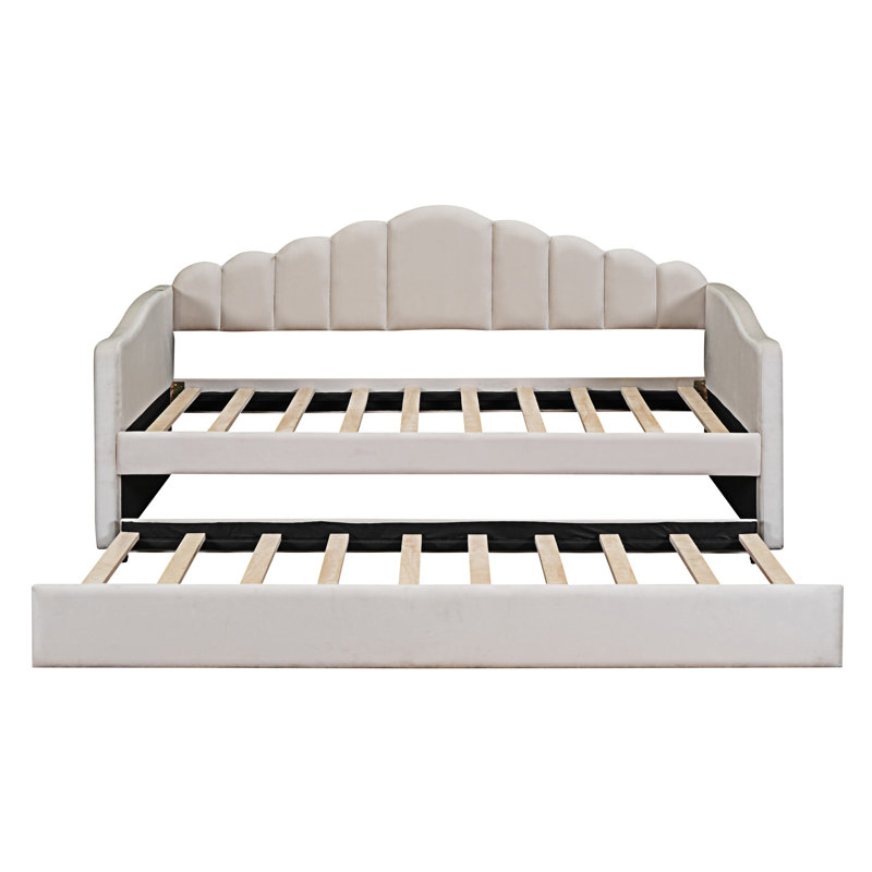 Upholstered Daybed With Trundle, Beige